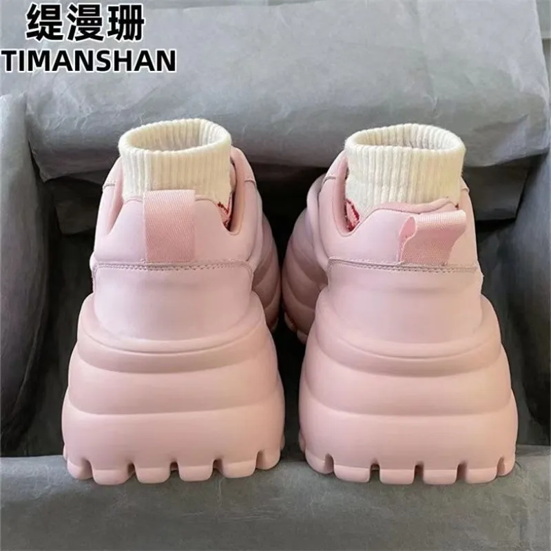 Schattige Roze Platform Sportschoenen Vrouw 2023 Dikke Zool Meisjes Sportschoenen Kawaii Fashion Casual Papa Schoenen Damesschoenen