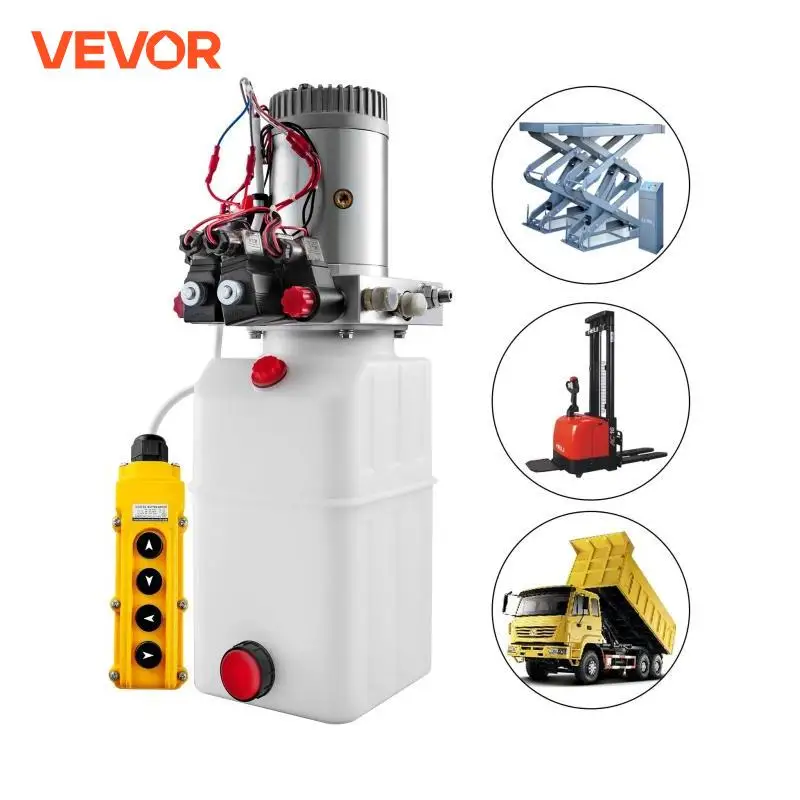 VEVOR Hydraulic Pump Power Unit 12V 24V DC Double Acting & Solenoid W/ 6L 8L White Plastic Tank Car Liftng Fit for Auto Repair