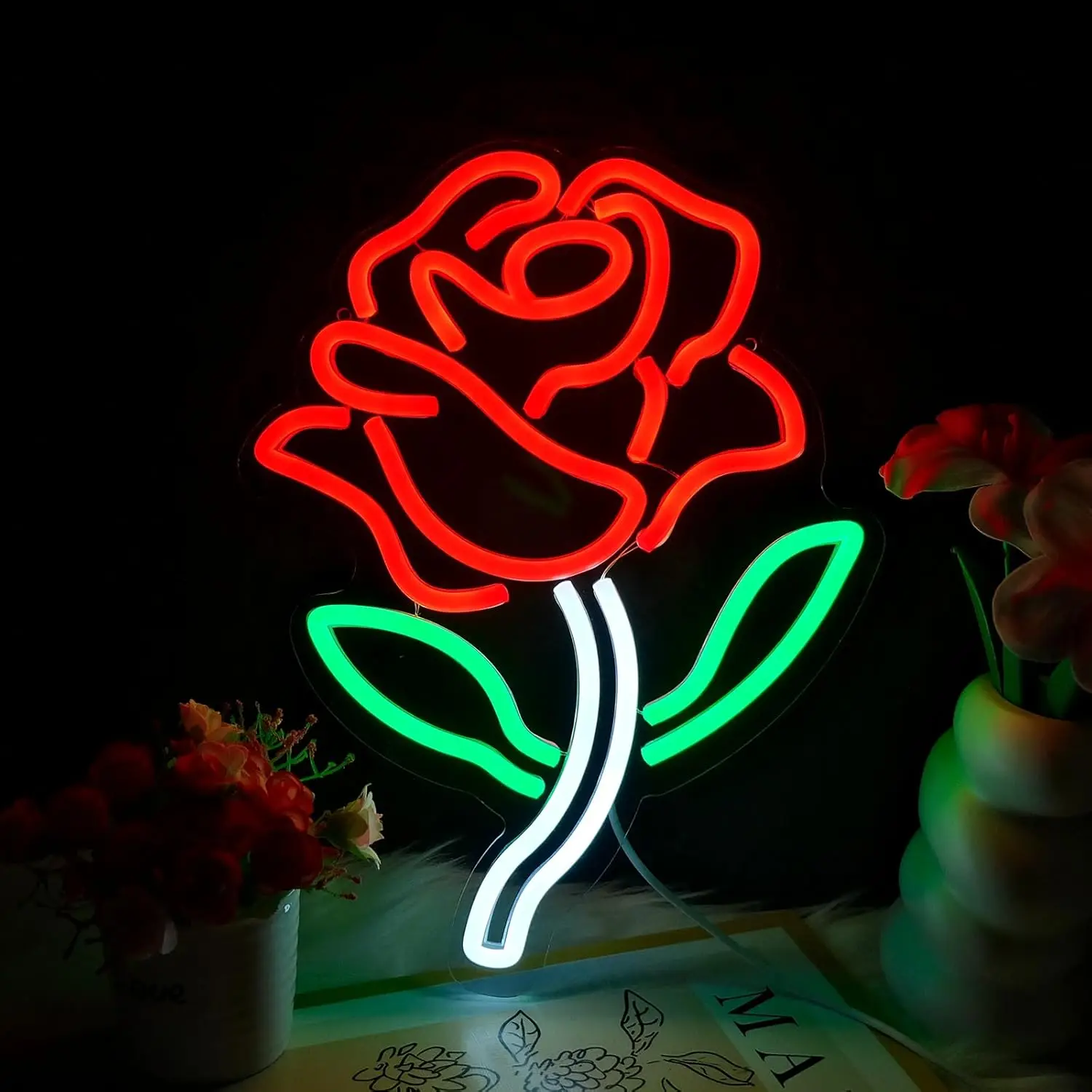 

Неоновая вывеска с розовым цветком, USB LED неоновая лампа для декора стен, для спальни, вечеринки, свадьбы, дня рождения, эстетичный подарок с мягким свечением для любимого человека