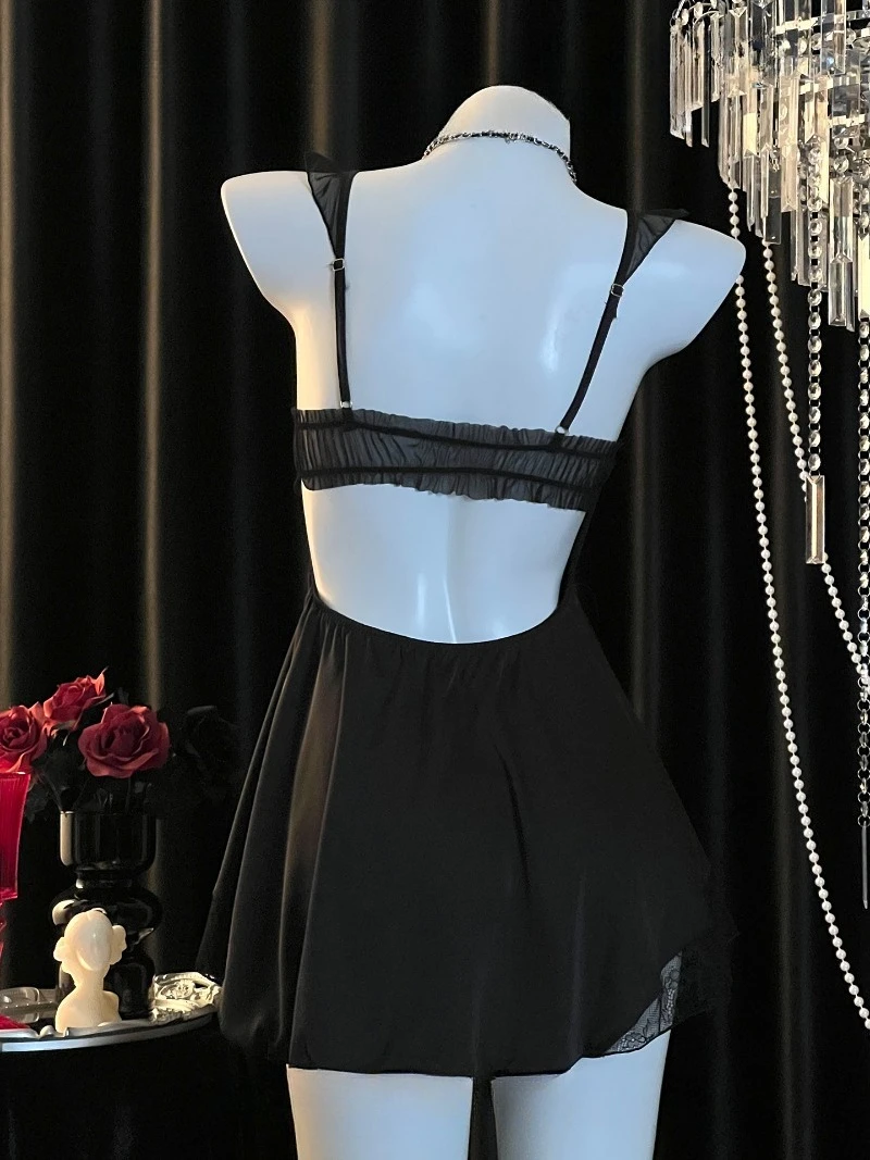 ثوب نوم حريري من الدانتيل على الطراز الفرنسي للنساء، بيجامة أنيقة من الحرير الجليدي، ملابس نوم مثيرة ذات رغبة نقية، فستان مرقع من الدانتيل عالي الجودة