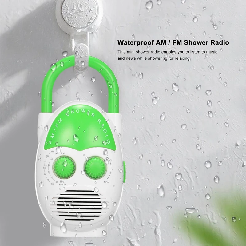 Mini AM FM  Portable Shower Radio Waterproof Speaker Bathroom Radio Adjustable Volume Insert Card