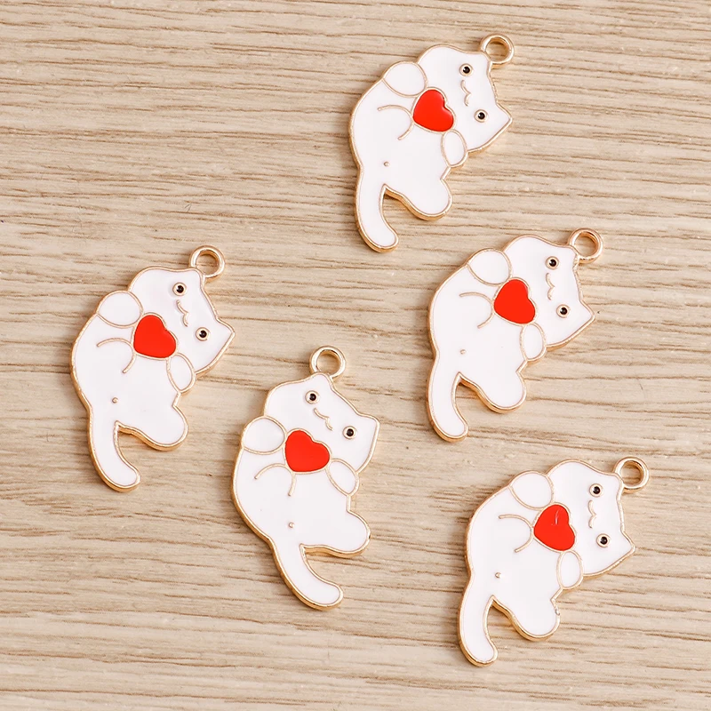 Tusember 10 قطعة DIY بها بنفسك السحر المينا لطيف القط سحر ل اليدوية القرط سوار صنع المجوهرات الاكسسوارات سبائك الحيوان المعلقات