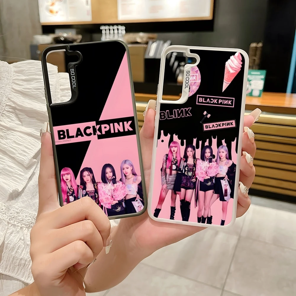 Kpop-BLACKPINKs-Girls Phone Case Laser Matte Hard for Samsung s 22 23 24 Note 20 Ultra Plus PRO FE Black White Cool cover