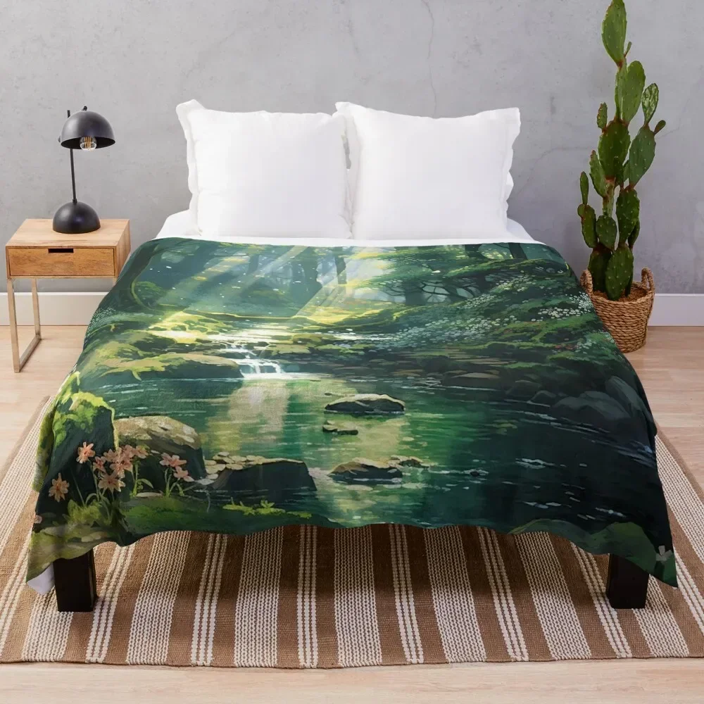 

Warm Rays in the Forest Throw Blanket Lightweight Warm Blanket for Travel Camping