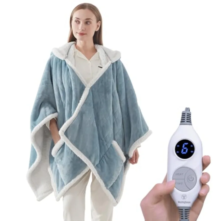 

Wearable Heated Throw Blanket Electric Heated Wrap Poncho Shawl with Pockets 6 Heating Levels and 2 to 10 Hours Time Settings 5