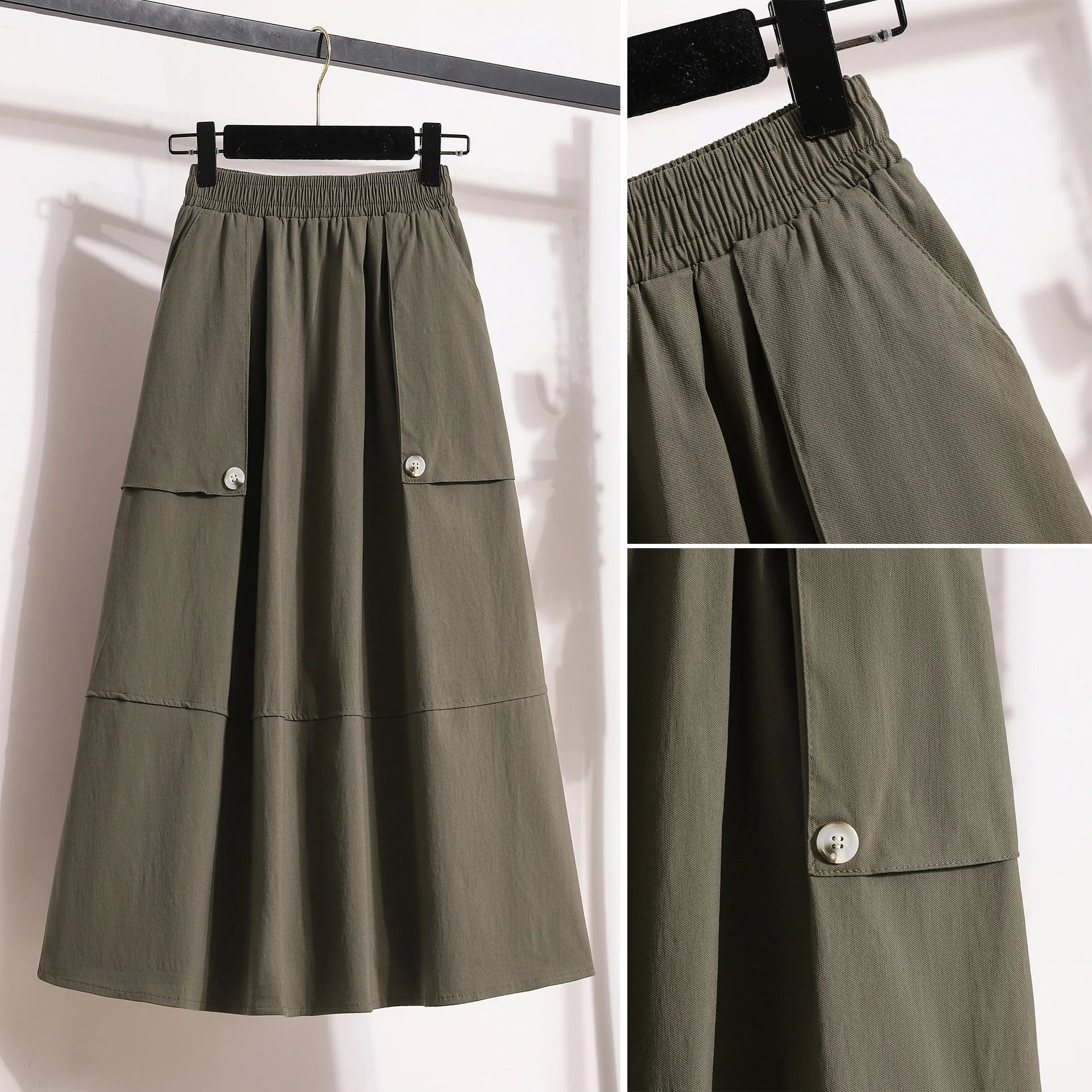 Saia com elástico de cintura alta feminina, monocromática, casual, elegante, vintage, temperamento, moda, estilo coreano, novo, verão