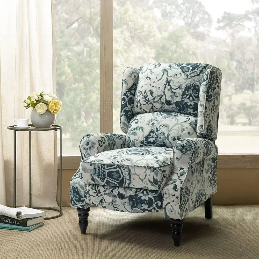 Wingback Recliner Chair with Adjustable Footrest, Push Back Mechanism, Suitable for Living Room, Bedroom, and Reading Nooks