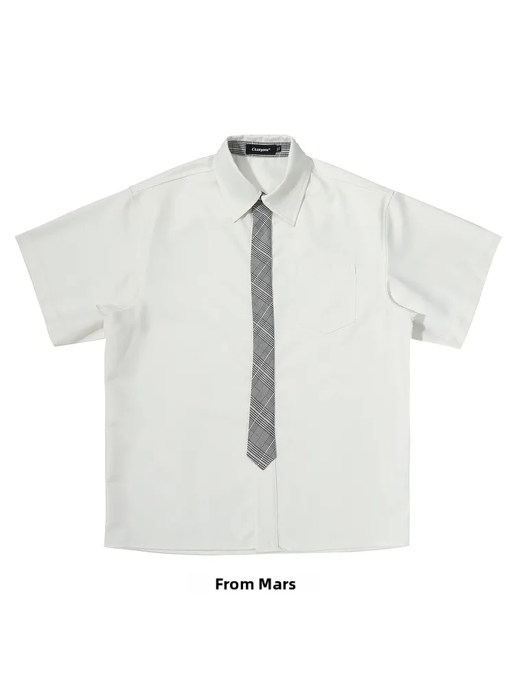 

Loose Fit ort Sve irt from Korean College Sle Plaid Tie Collar Summer irt Youth Trend Resistant Deformation