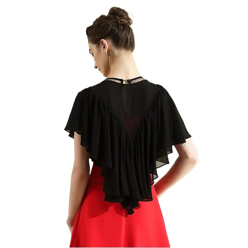 

Women Short Batwing Sleeves Chiffon Blouse Ruffle Elegant Party Cardigan Summer Female Irregular Short Tops -