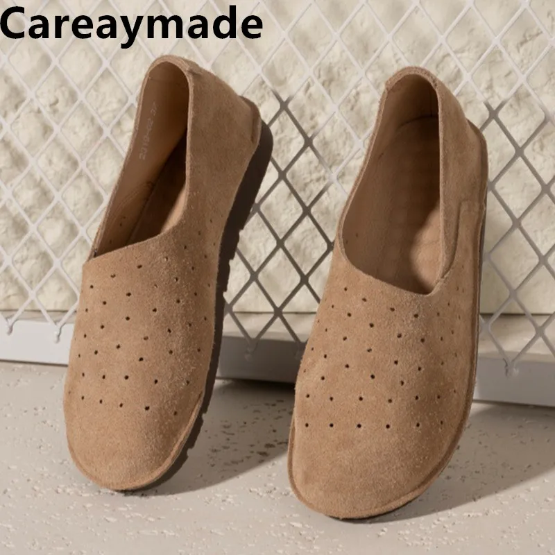 

Careaymade-женские сандалии из натуральной кожи ручной работы, летние мужские туфли большого размера с дышащей перфорацией на мягкой подошве