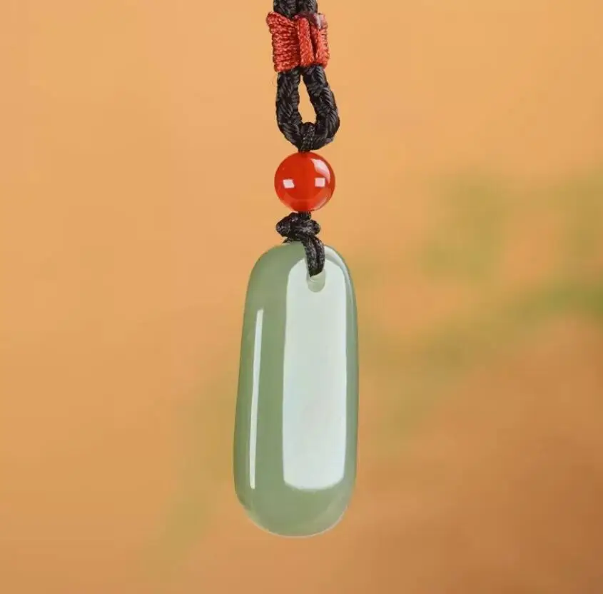 Chinese Natural Green HeTian Jade jadeite Hand-Carved Peace pendant