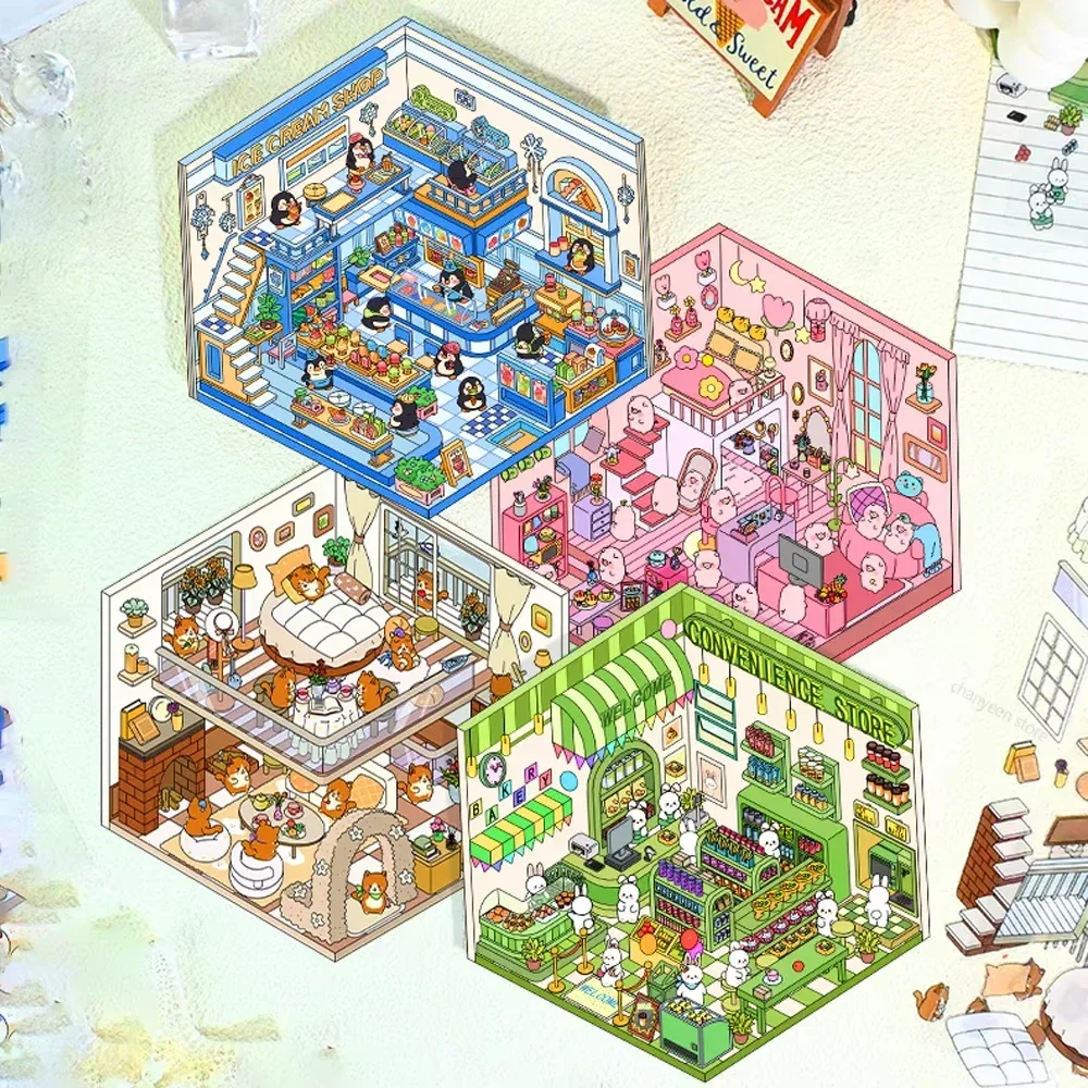 

3D Landscaping Stickers Cartoon Miniature Scene Visual Stacking Three-dimensional Stickers Christmas Gift for Children