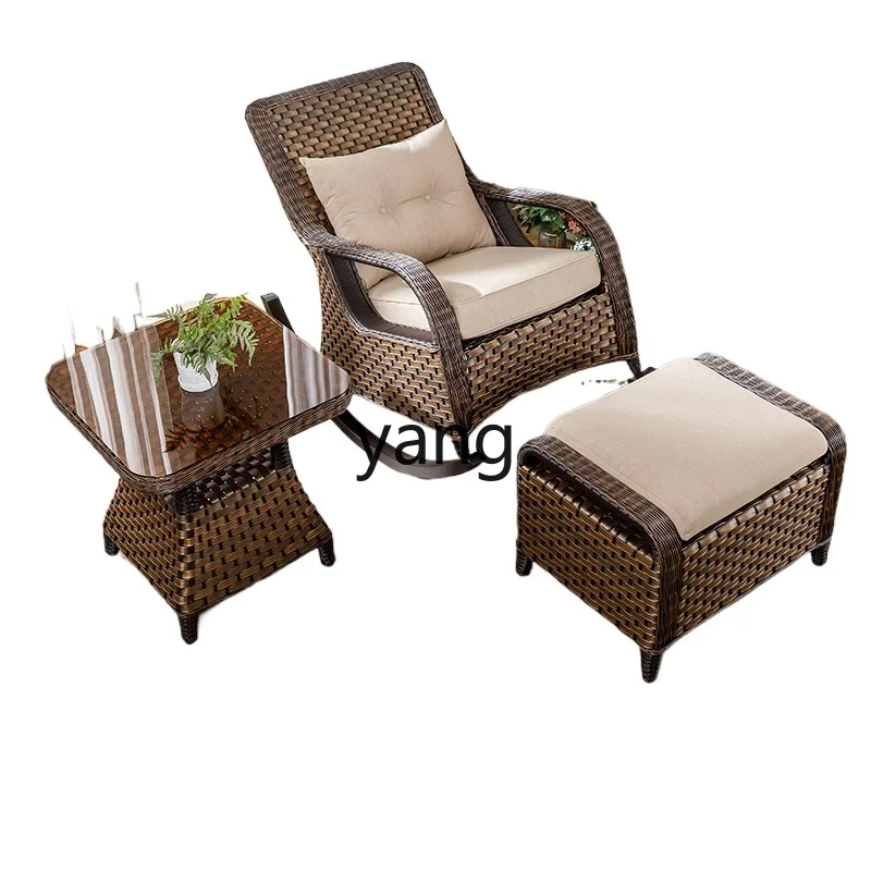 LHH  rocking chair rattan recliner balcony tea table combination household reclining can sleep lunch break