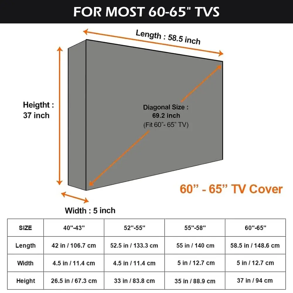 Outdoor TV Cover 22-65 Inch,210D Weatherproof TV Screen Protectors with Waterproof Zipper & Storage Pocket,Velcro,Universal