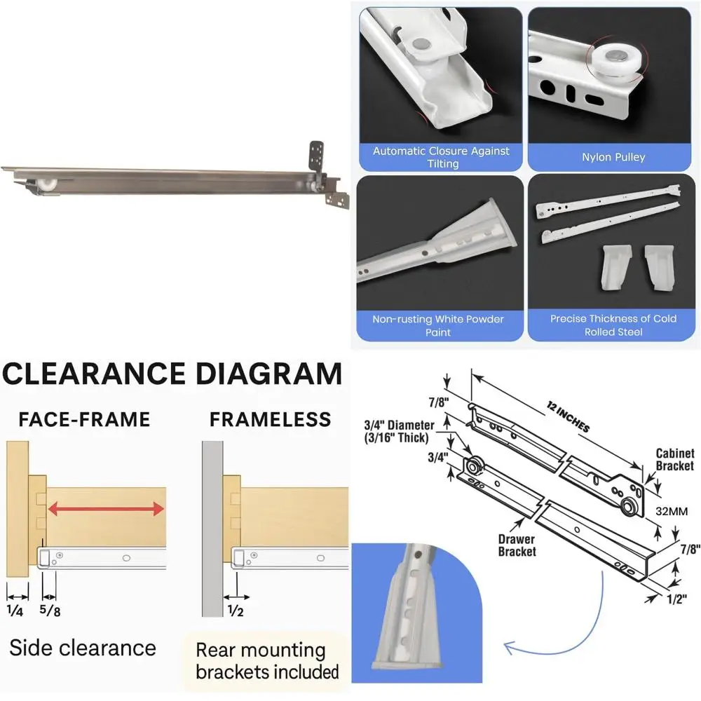 

Concealed Undermount Slides for Kitchen Cabinets, 22-Inch, Space-Saving Storage Solutions