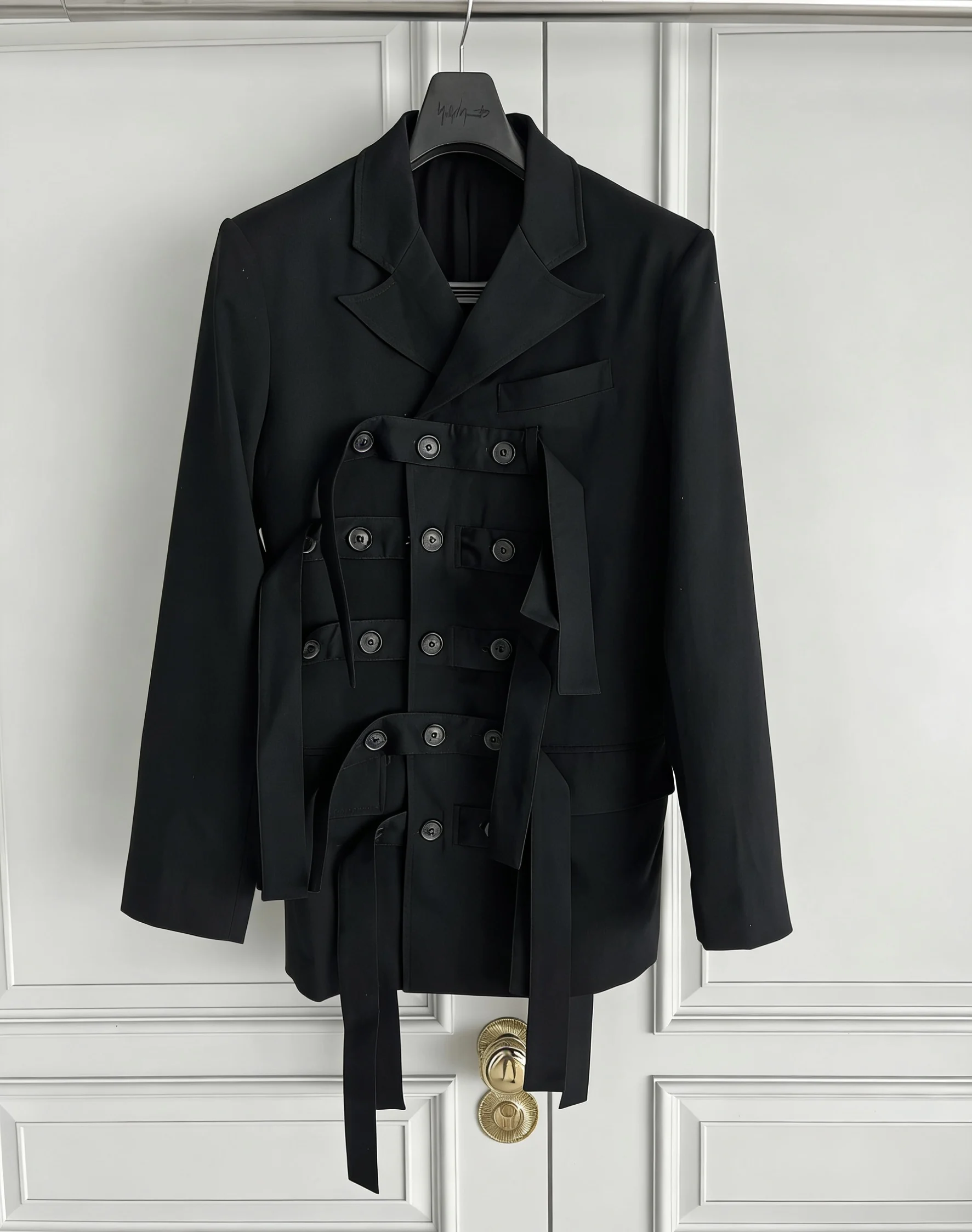TOP-YAMAMOTO original design lace-up capsule wool multi-button fabric striped double-breasted suit jacket