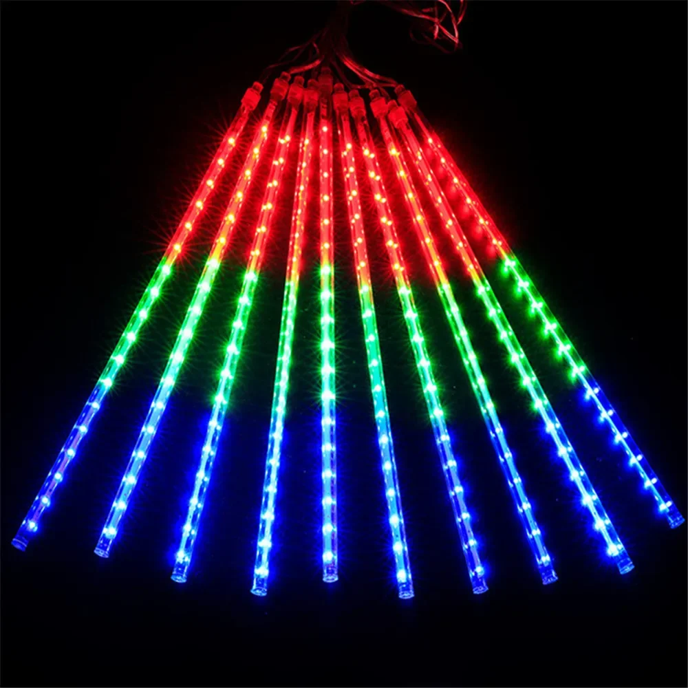EU plug Power LED Meteor Shower Rain Lights Waterproof Falling Raindrop Fairy String Light for Holiday Party Patio Decor
