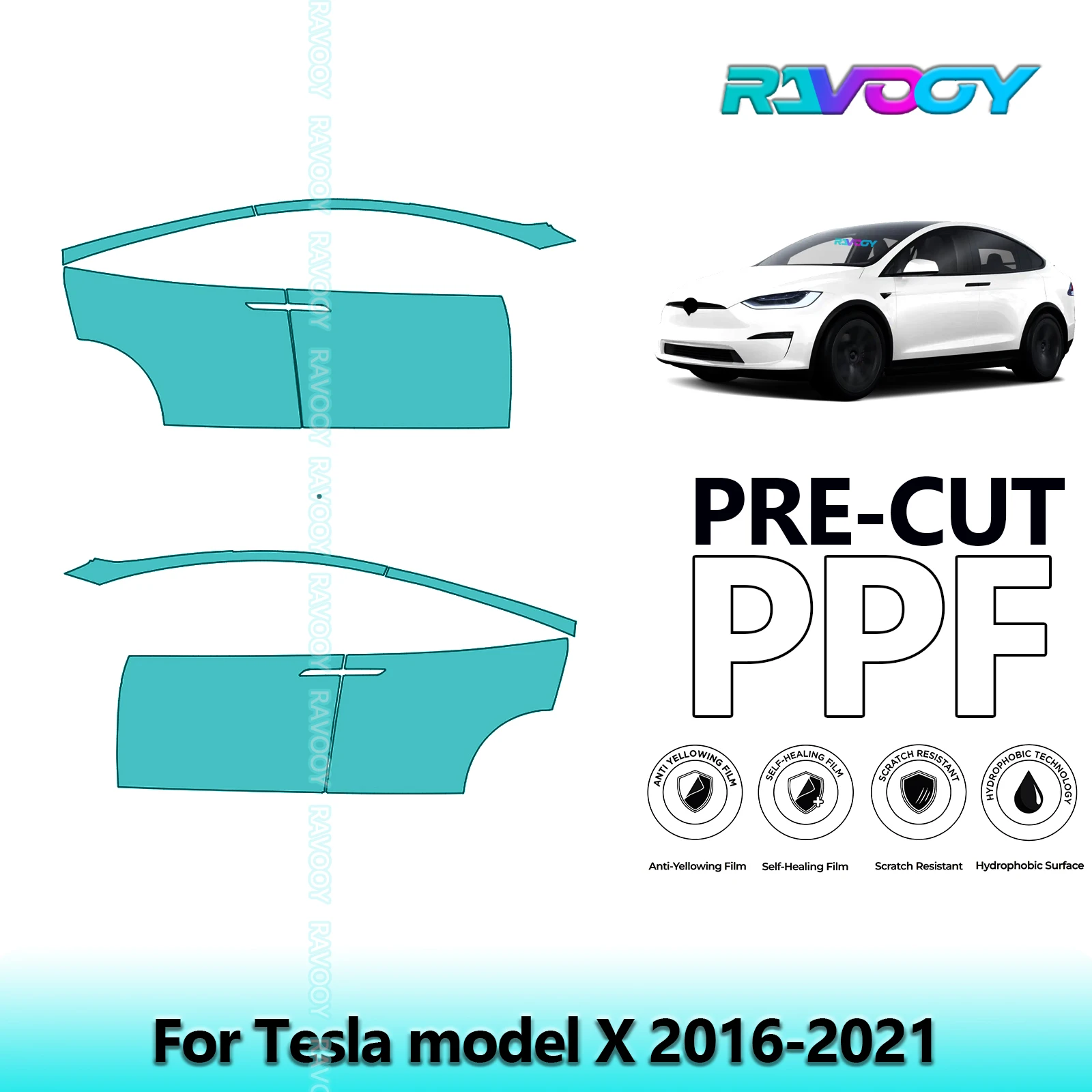 

For Tesla model X 2016-2021 8.5mil Clear Matte Pre-Cut PPF Door & A/B Pillar Kit TPU Paint Protection Film Set