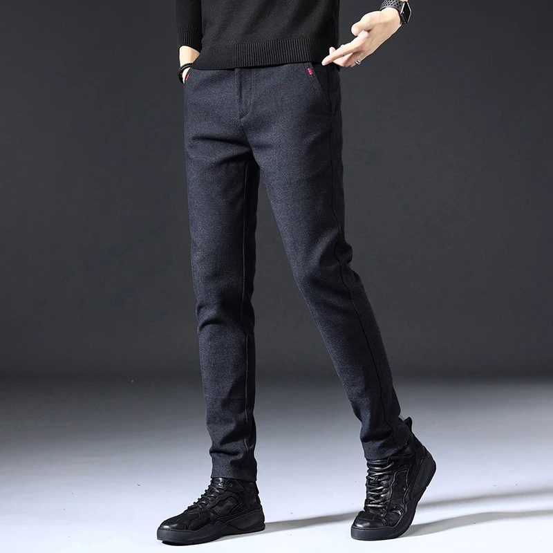 2025 New Men\'s Casual Pants Business Leisure Fashion Elastic Waist Slim Fit Stretch Gray Black Blue Cotton Trousers Male 28-38