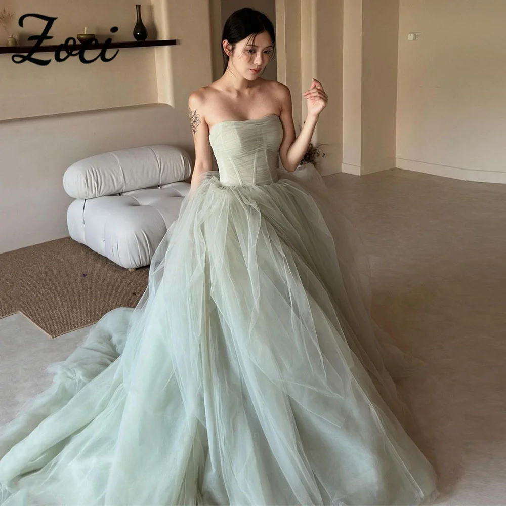 

Zoci Sweetheart Mint Green Korea Evening Dress A-line Strapless Puffy Wedding Dresses Photo Shoot Customized Corset Bridal Gown