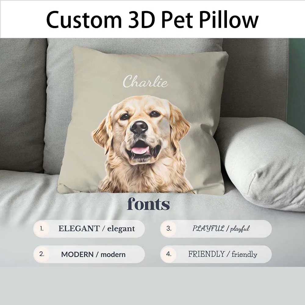 

Customized 3D Pet Photo Name Cushion Pillow,Custom Cat/Dog Throw Pillow,Personalized Animals Pillow,Pet Loss Memorial Gift