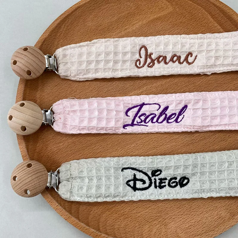 Custom Name Pacifier Clip Holder Personalized Fabric Pacifier Clip with Wooden Clip for Baby Shower Gift