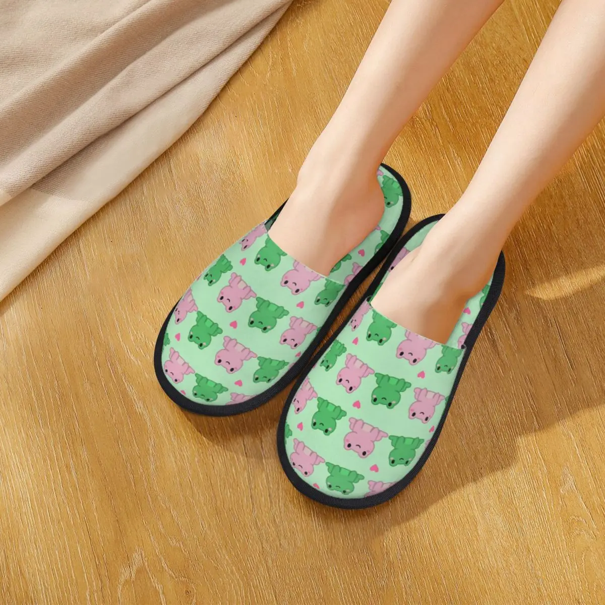 Custom Two Frog Love Heart Cartoon Slippers Memory Foam Warm Soft Women House Slipper Indoor Comfy Shoes
