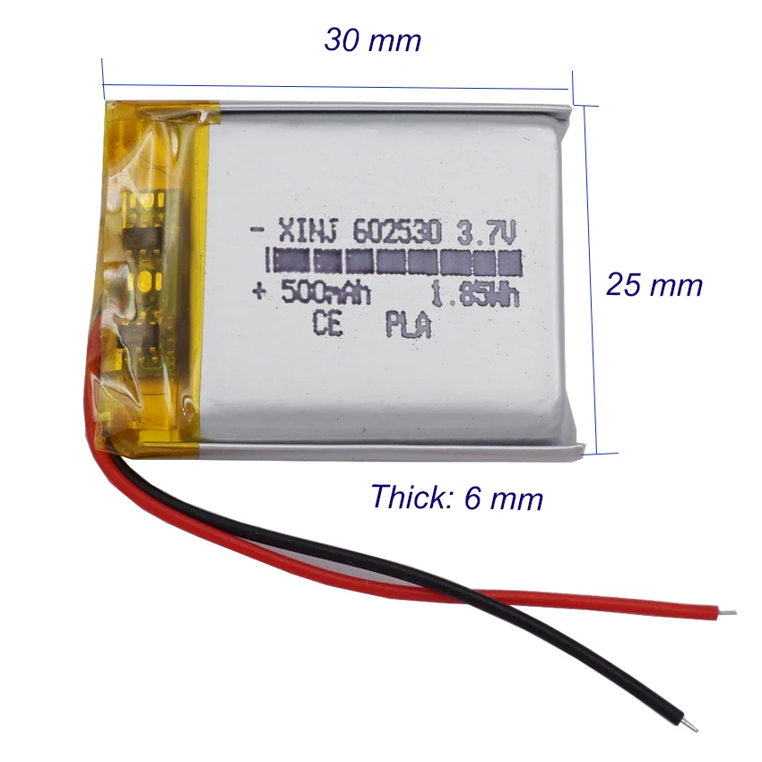 3.7V 500mAh 1.85Wh Rechargeable Li Lipo Battery 602530 For Car Camera Measuring Instrument Sat Nav Music Player Driving Recorder