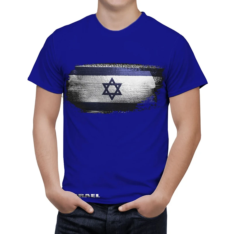 Vintage ISRAEL National Emblem Flag Print T Shirt For Men Clothing Streetwear Patriotic Short Sleeve T-shirts O Neck Male Tops