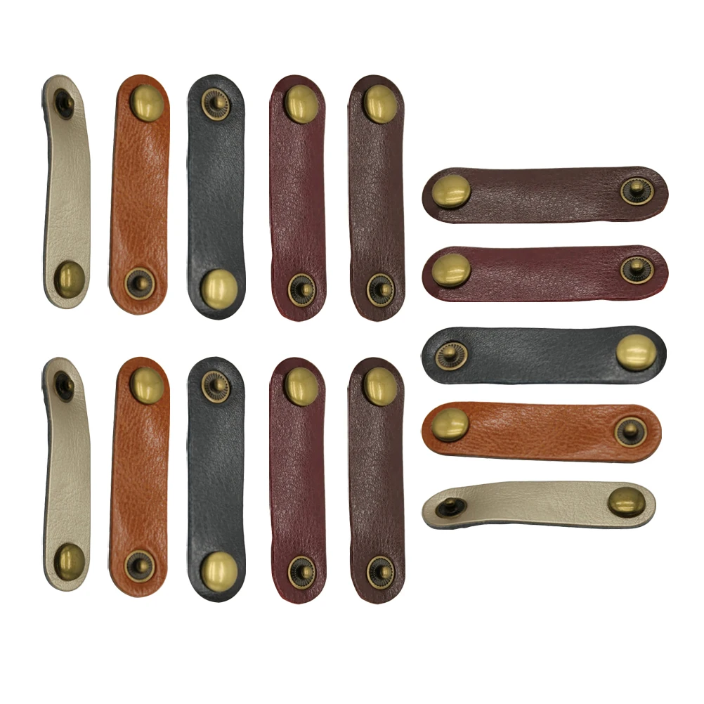 

15pcs Cable Winder Cowhide Wire Organizer Snap Button Holder for Headphone Earphone Data Cable Organizers