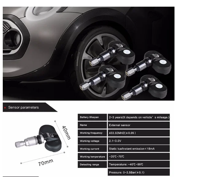 tire gauges SPY X3 solar power TMPS  pressure monitoring system with internal sensor