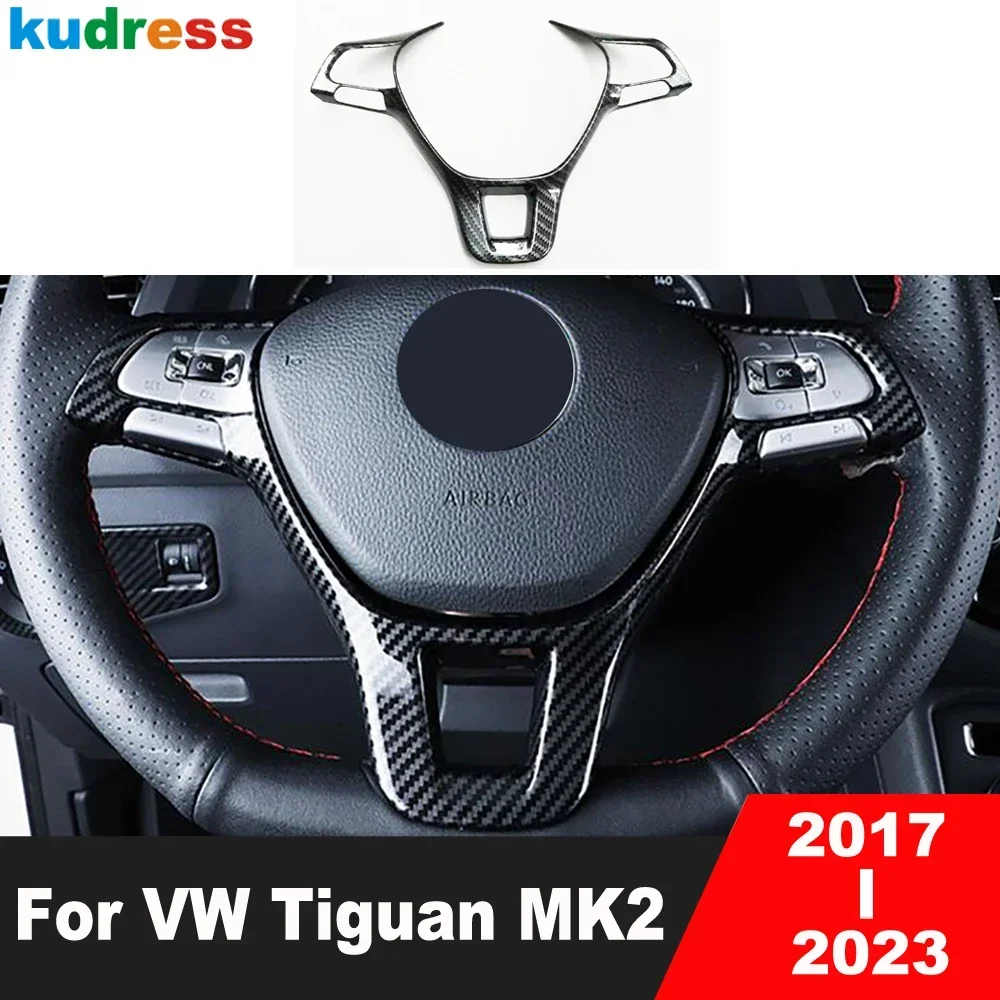 Car Steering Wheel Panel Cover Trim For Volkswagen VW Tiguan 2017-2019 2020 2021 2022 2023 Carbon Fiber Interior Accessories