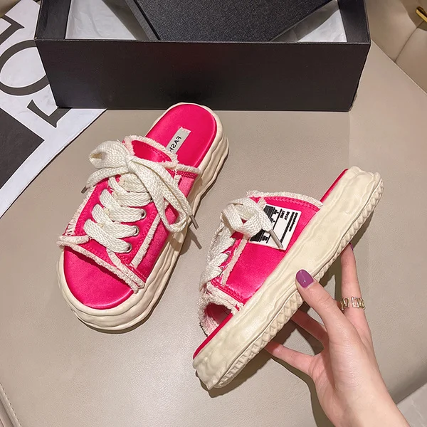 Casual Woman Shoe Round Toe Clogs Platform Modis Slip-on Creepers 2024 Retro Slip On Summer New Espadrille Rubber Lace-Up Leisur