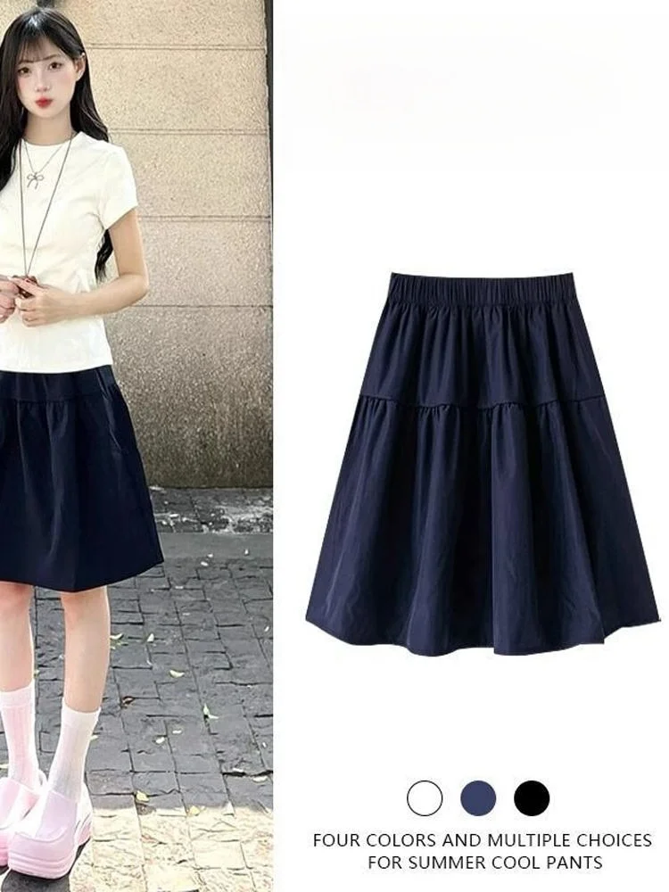 

Cobalt Blue A-Line Skirt Women's Lazy Sle Spring Summer New Arrival Korean Version High Waist ort Skirt