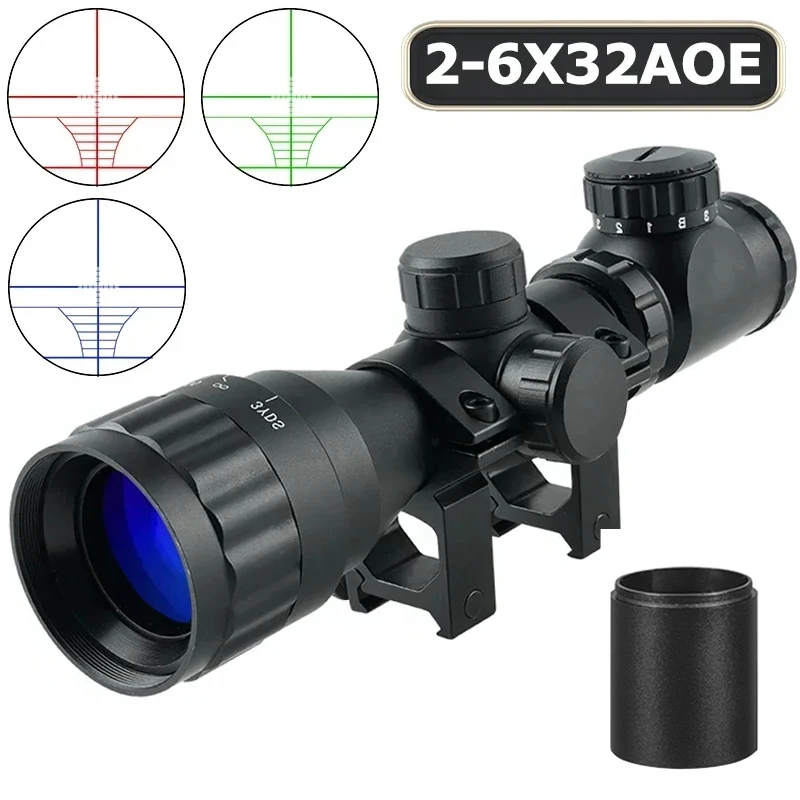 Tactical 2-6x32 AOE Optics Scopes Crossbow Short Tri-Illuminated Collimator Riflescope Tactical Airsoft Optic Scope for Hunting