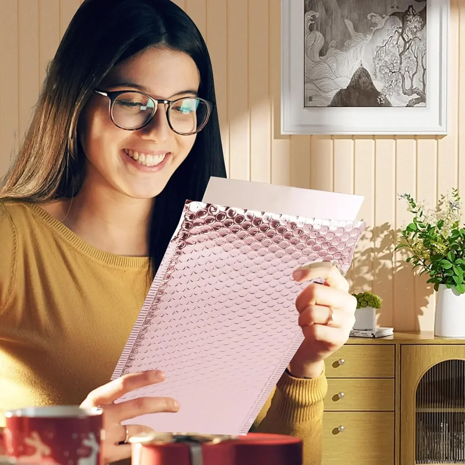 50Pcs Bubble Mailer Shipping Bag Multi Color Holographic Small Business Supplies Metal Bubble Mailer Bags Envelope Mailing