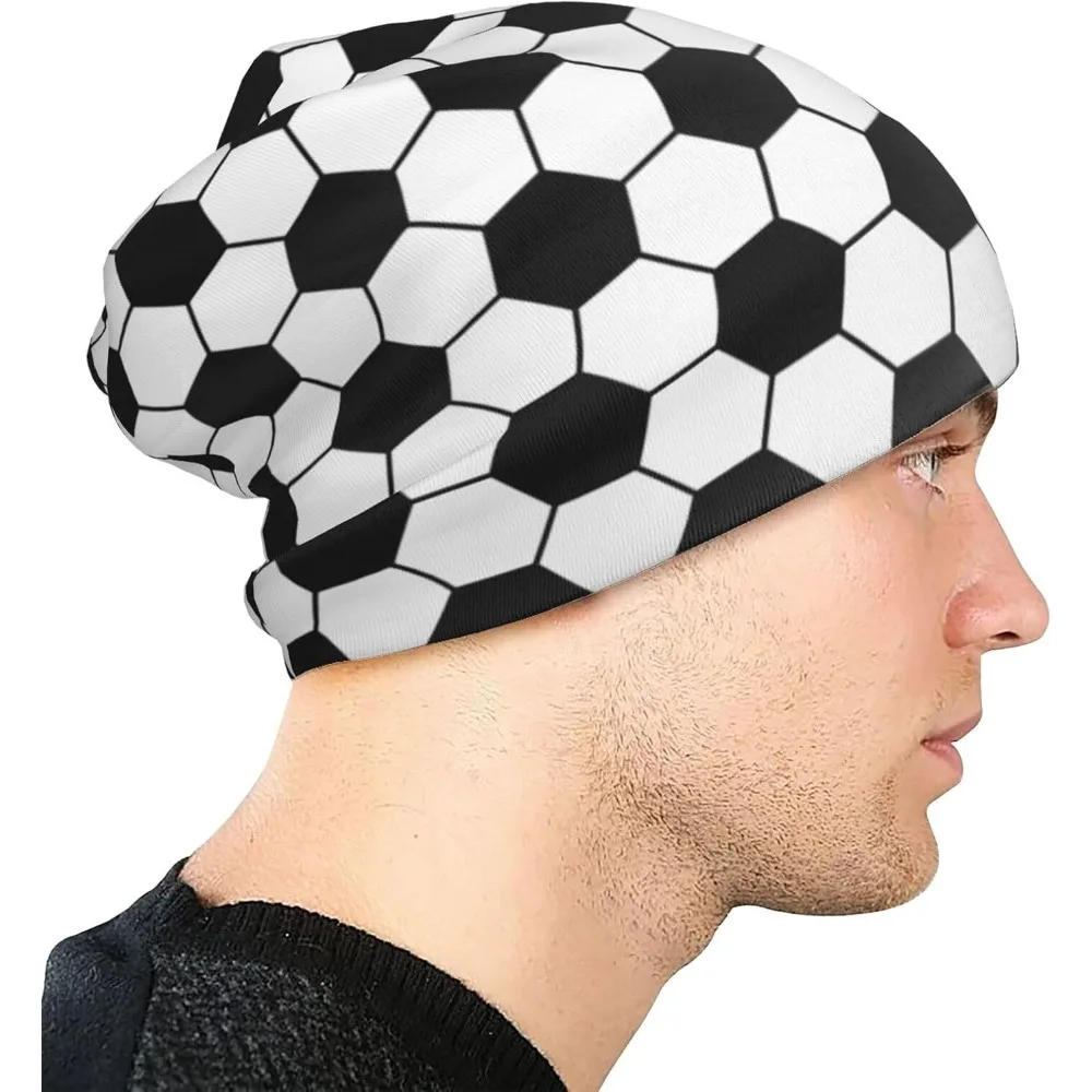 Soccer Football Black White Texture Beanie Hat Warm Skull Cap Adult Knitted Hat Baggy Slouchy Chemo Cap for Women Men