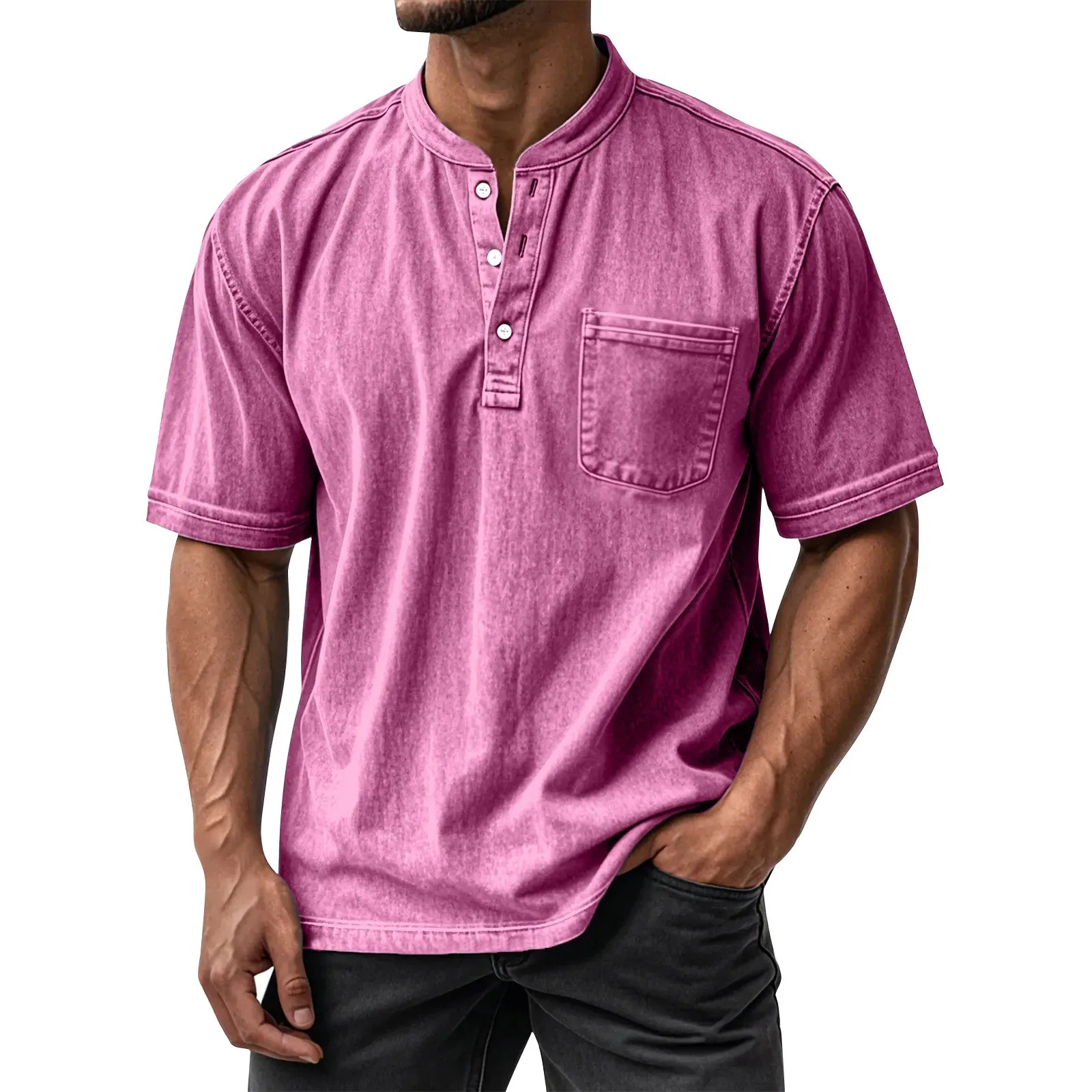 

Polo Shirt Man 2025 Men'S Summer Round Neck Short Sleeve T-Shirt Neck Men'S All-Match Casual Button Shirt New In Tops & Tees