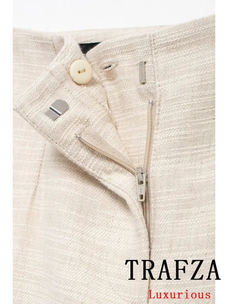 TRAFZA Vintage Casual Solid Chic Women Suit Side Slit Off Shoulder Top Straight Loose Pants New Fashion 2024 Summer Holiday Sets