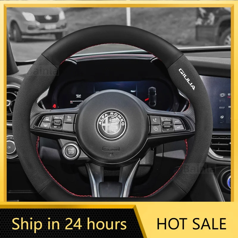 

Car Stickers Microfiber Leather Car Steering Wheel Cover, 38cm, Non-Slip, For Alfa Romeo Giulia 2016 2017 2019 2020 2021 2022 20