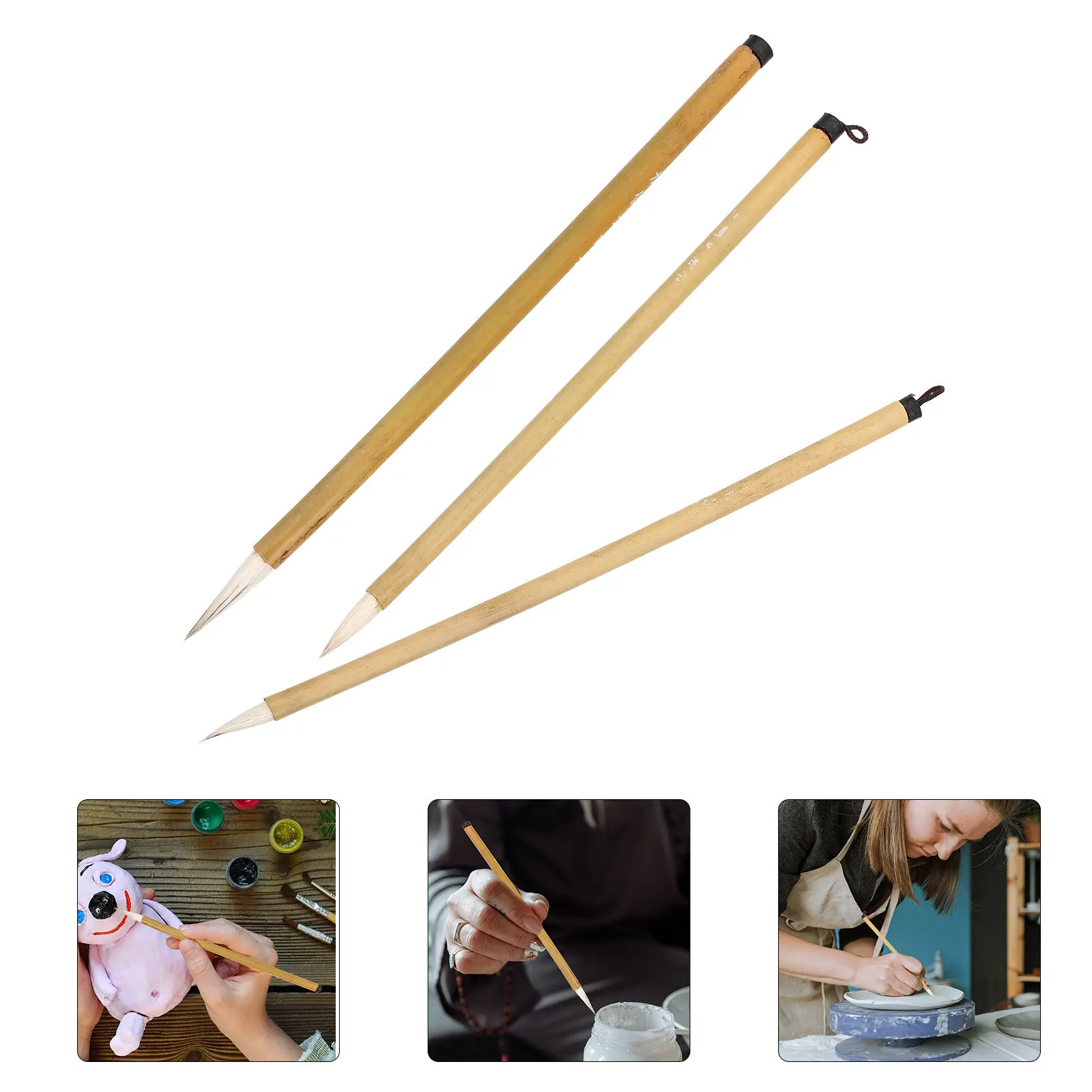 

3pcs Ceramic Coloring Brush Fine Tip Multi-Function Watercolor Painting Tool For School Art Craft Pottery Home Daily Use