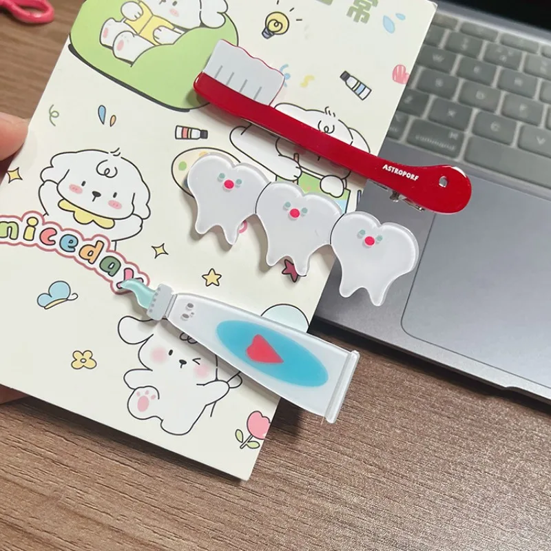 

Cartoon Toothbrush Teeth Hair Clip Set Cute Funny Hair Accessories for Women Sweet Kawaii Hair Barrettes Lightweight Daily Party