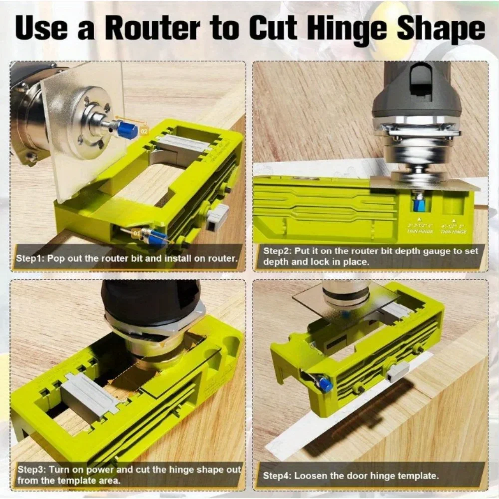 Door Hinge Installation Kit With Jig And Mortiser -Includes Self-Centering Bit & Double Ended Screwdriver Bit