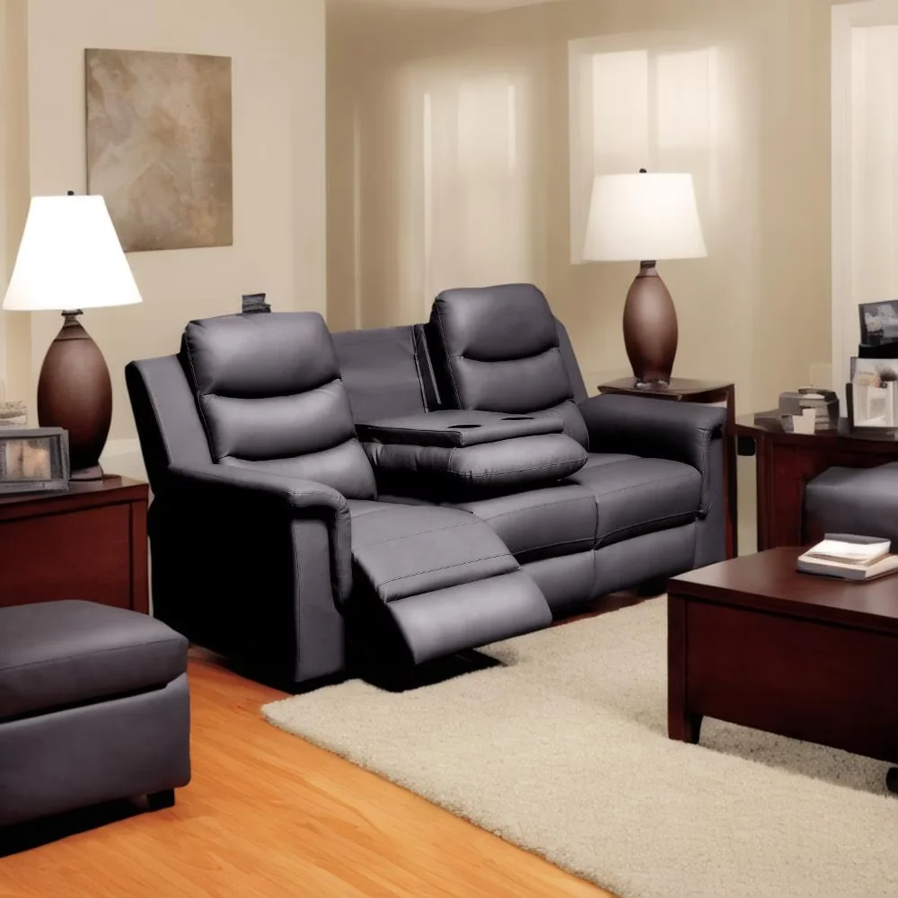 Reclining sofa with Middle Console Slipcover, Stretch 3 seat Reclining Sofa Covers (BLACK, 3 Seat Recliner Cover with Console)