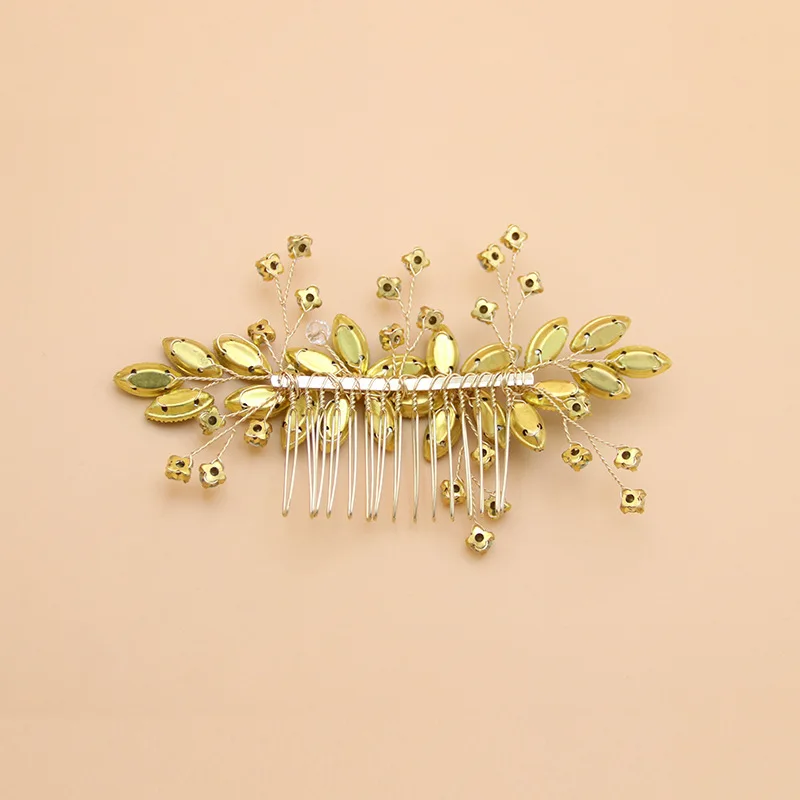 New Bride Hair Comb Green Crystal Handwoven Pearl Hair Comb European and American Style Headwear Hair Accessories for Women