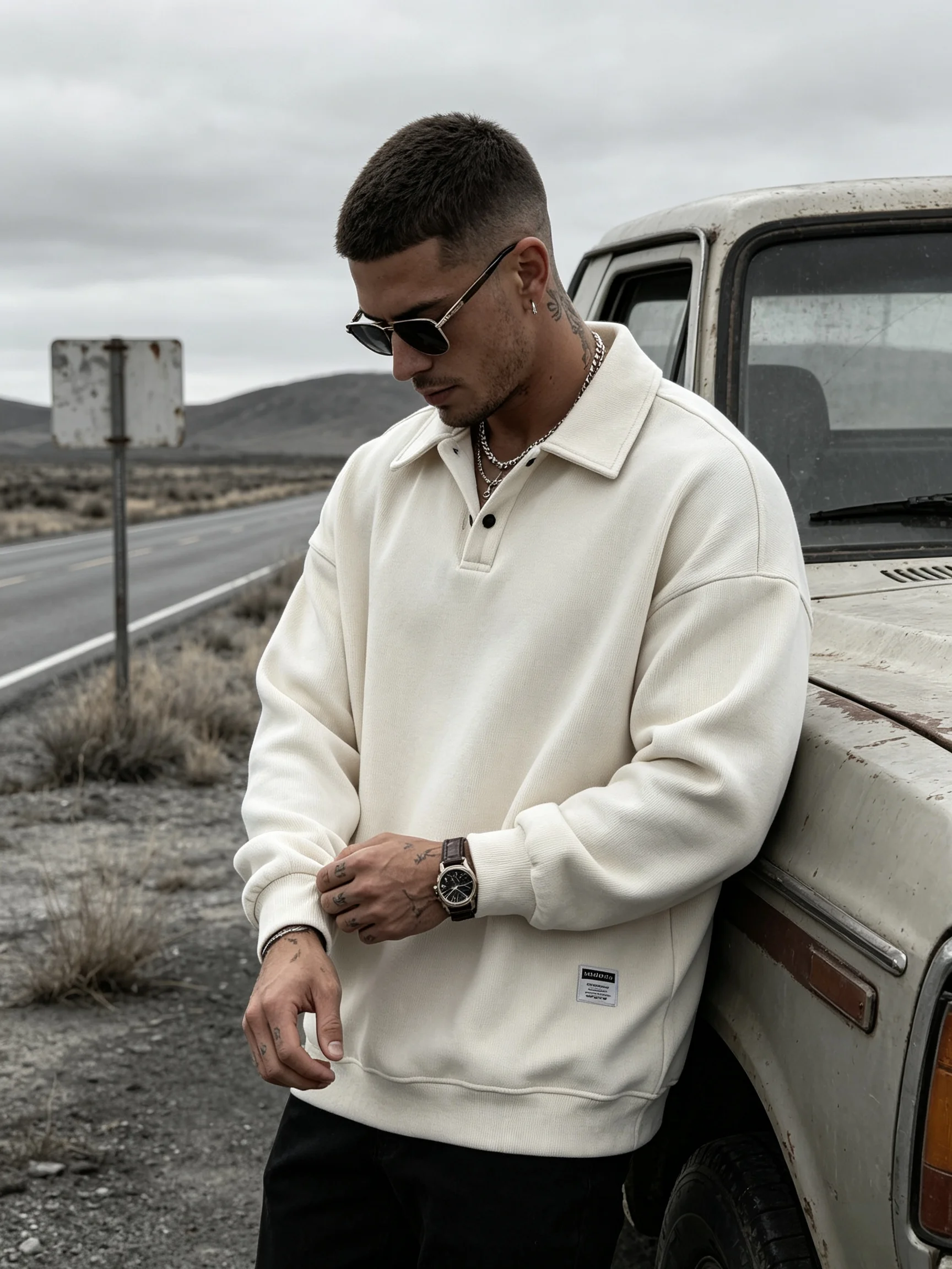 Minimal Cream Lapel Button Pullover Casual Streetwear Top