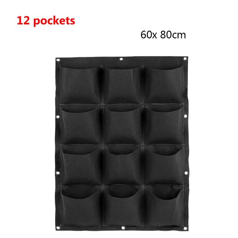 12 Pockets Vertical Planter Wall Hanging Planting Bags Black Pocket Garden DIY Decoration Accessories Balcony Pot for Flowers D1