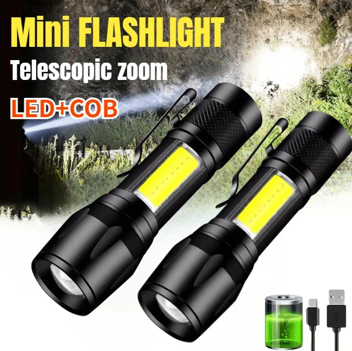 

1/2/3/5Pcs Mini LED Flashlight Built-in 14500 Battery Rechargeable Portable COB+XPE Torch with Pen Clip Camping Zoomable Lantern