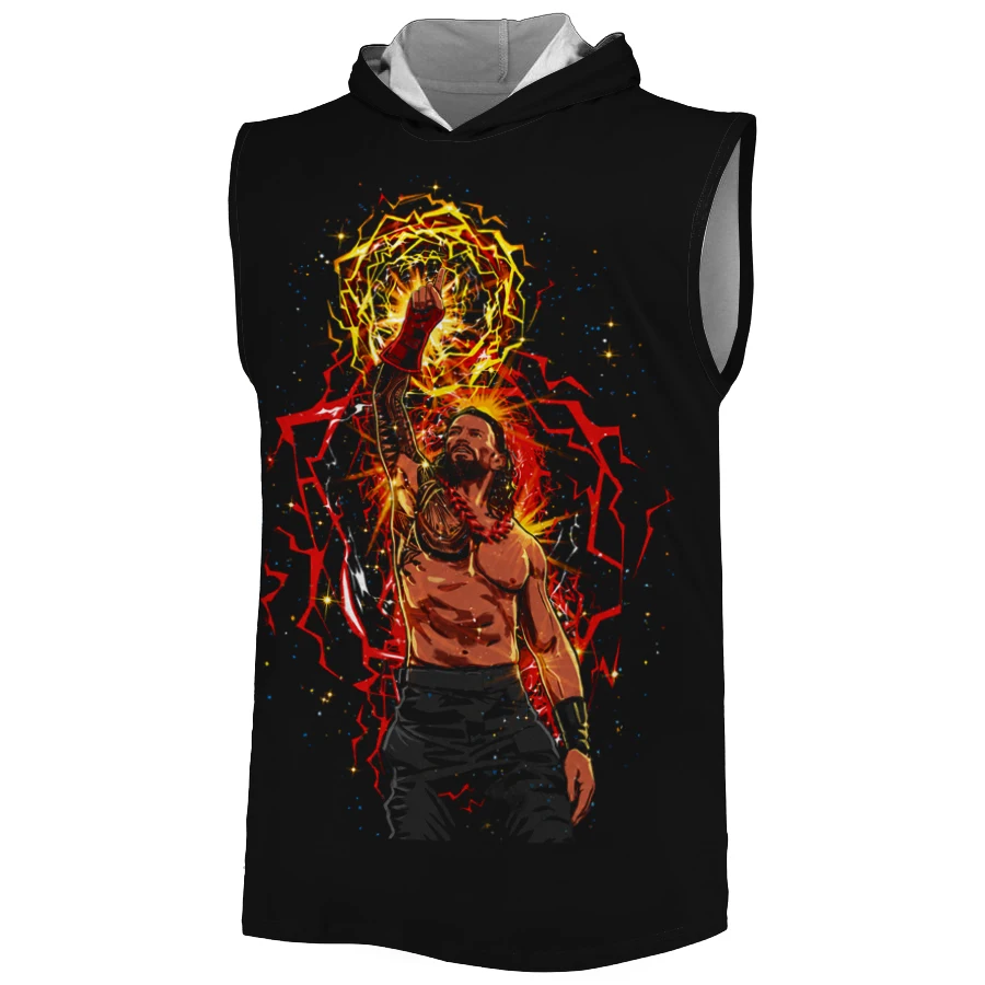 2026 New Roman Reigns Aura Cartoon Hooded Tank Quick Dry Breathable Gym Tank Top Outdoor Sports Casual Sleeveless Hoodie for Men