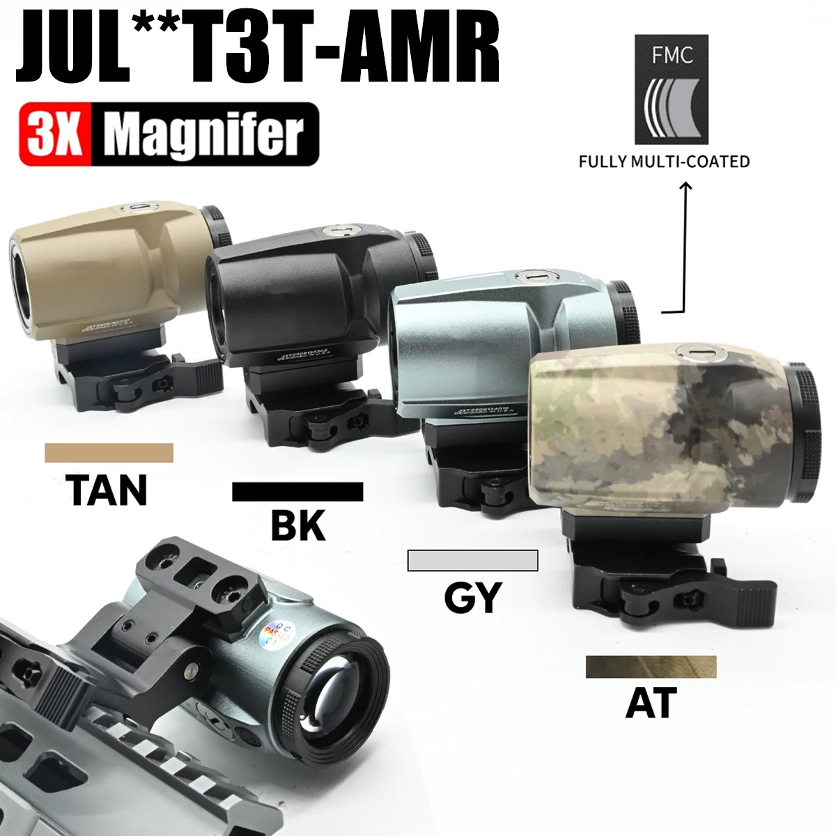 

Tactical JUL**T 3T AMR Fixed 3X Magnifier Optics Scope with Flip To Side Switch Quick Detachable QD Mount for Airsoft Hunting